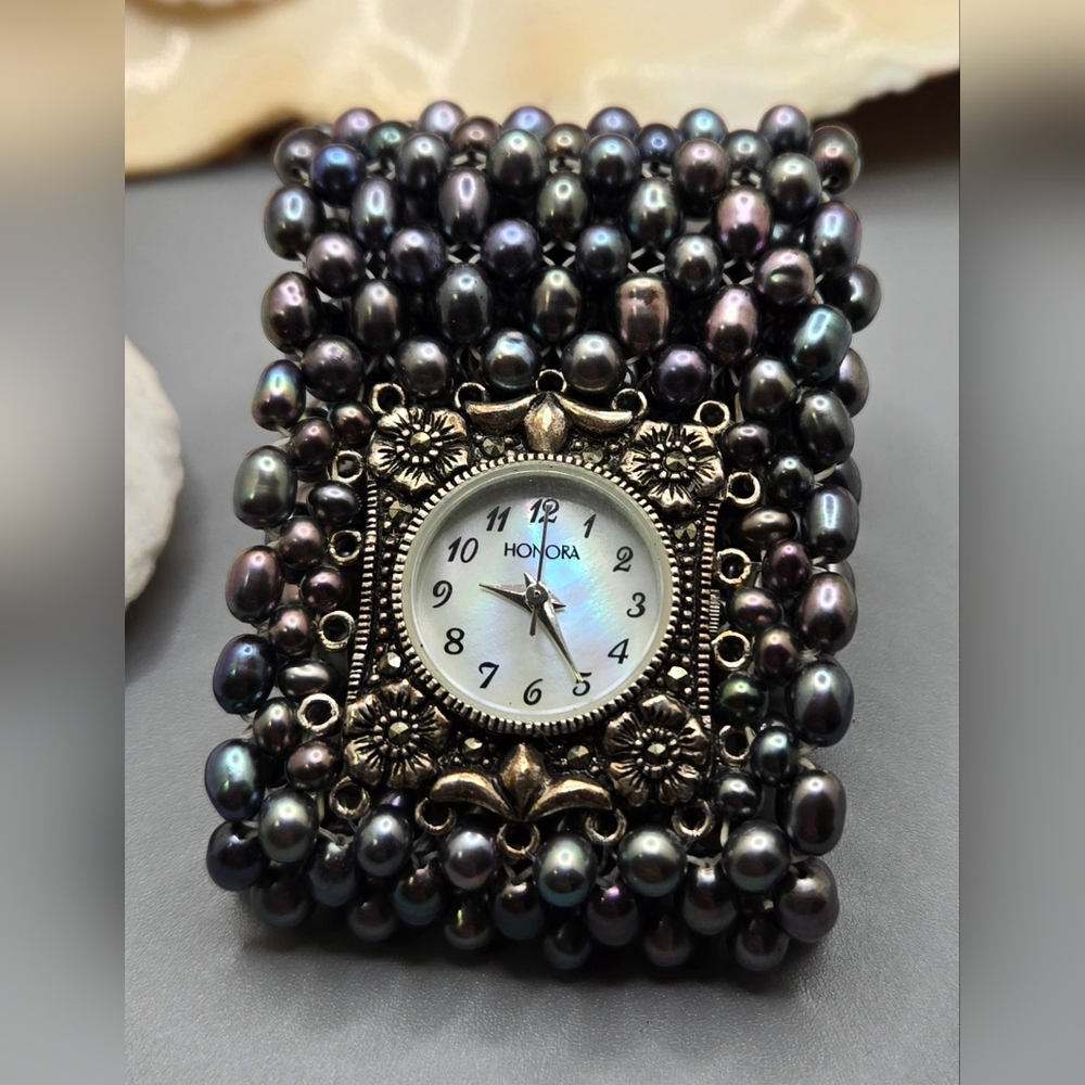 Honora Quartz Watch Freshwater Pearls Sterling & Marcasites MOP Face New Battery